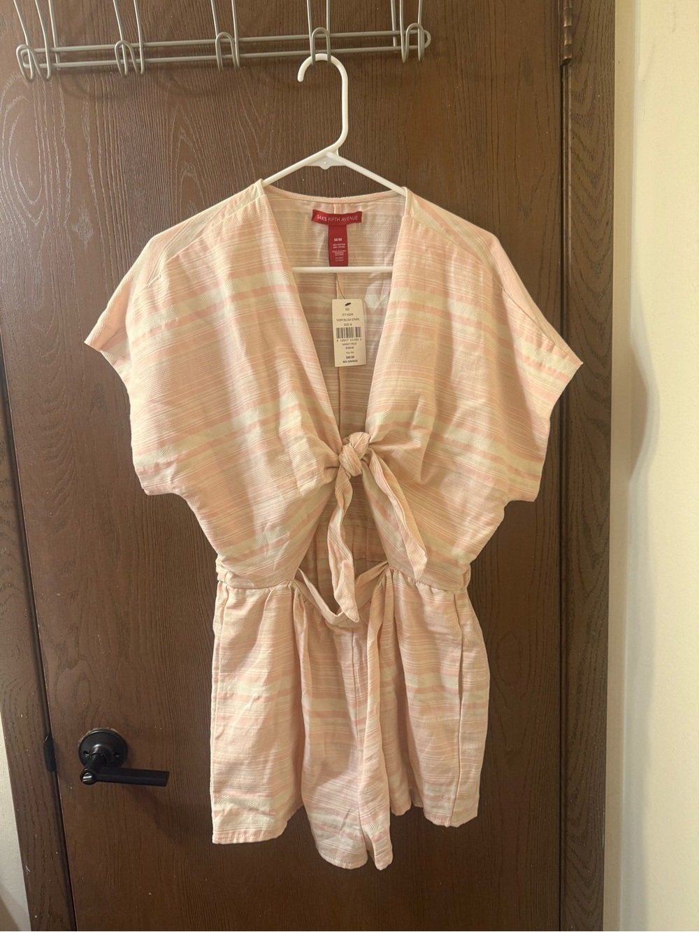 Saks Soft Peach Tie-Front Romper